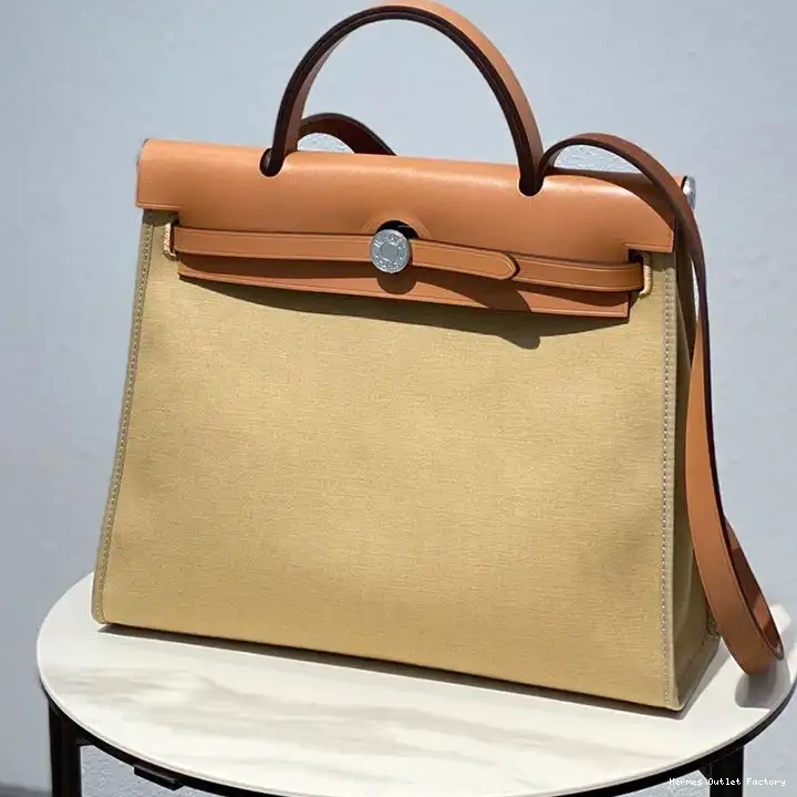 Hermes Herbag Palladium Grey Bag Brown Hardware In Canvas 0502